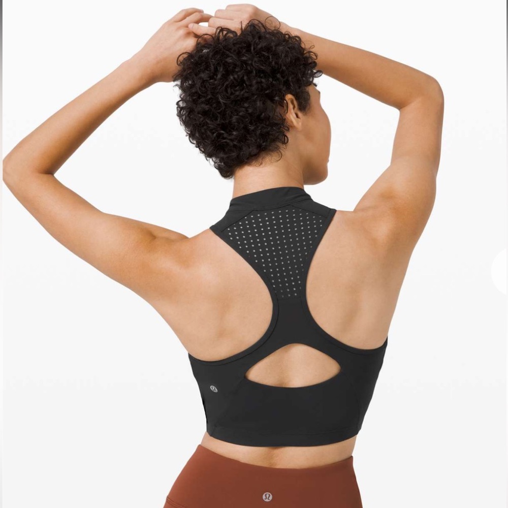 Lululemon Unleash Strength Bra black size 8 like new high neck half-zip W2BXTS - Picture 2 of 11